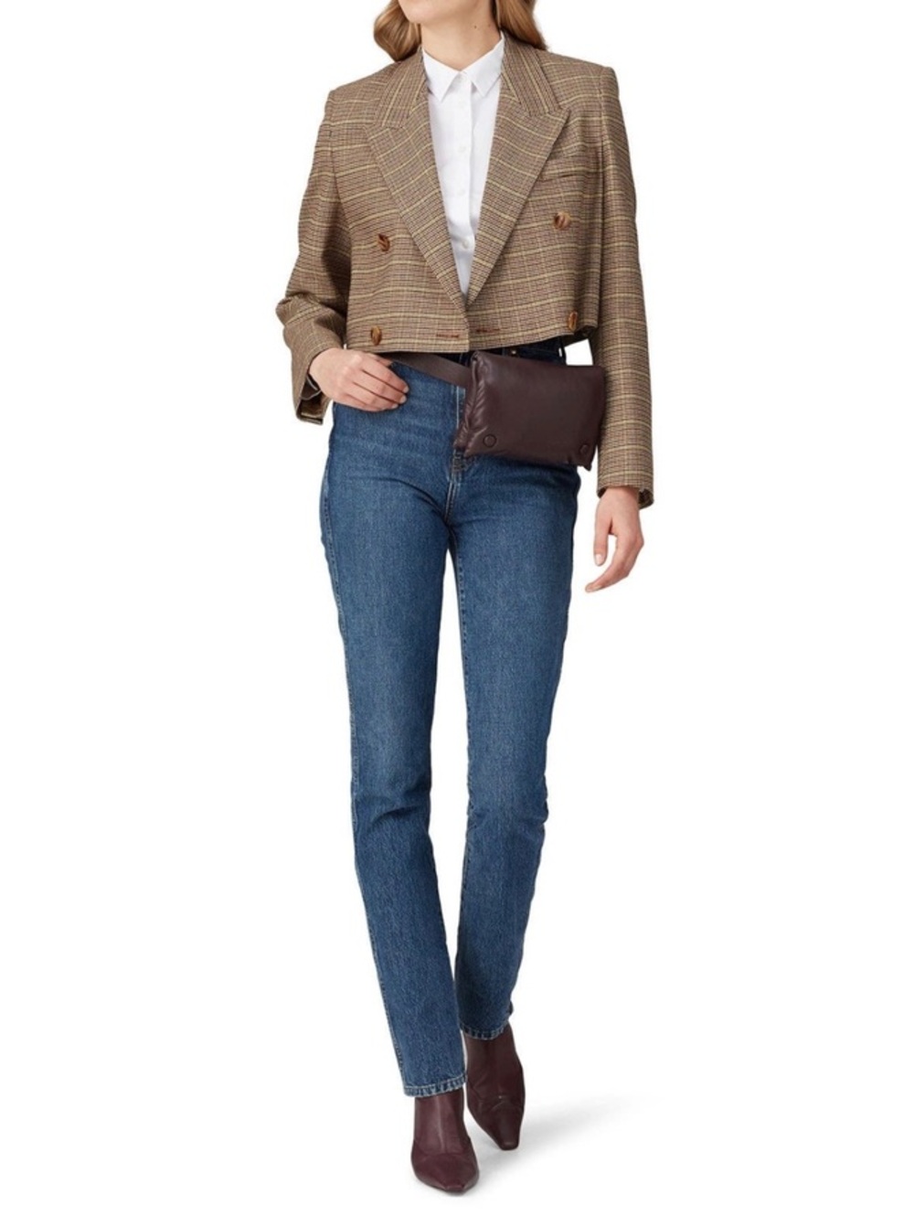 Nanushka Moscot XL Cropped Plaid Double Breasted Blazer Old Money Preppy